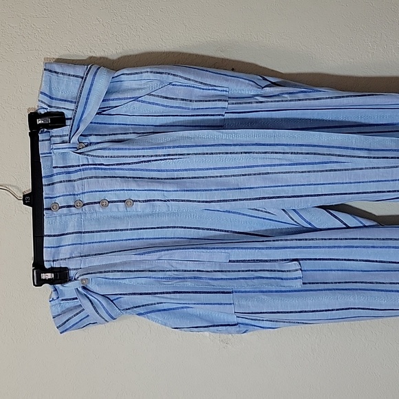 Gently Used Blue Stiped Pants with Buttons and Pockets and a Belt - Picture 3 of 11